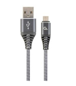 GEMBIRD prémiový nabíjecí a datový kabel Micro-USB, opletený bavlnou, 1 metr, šedo-bílý