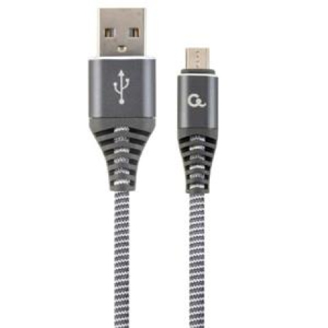 GEMBIRD prémiový nabíjecí a datový kabel Micro-USB, opletený bavlnou, 1 metr, šedo-bílý