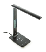 Stolní LED lampička Huslog černá s displejem a bezdrátovou nabíječkou