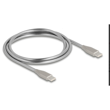 Delock Kabel USB-C™ USB 2.0 s kovovým opláštěním, ze zástrčky USB Type-C™ na zástrčku PD 3.0, 60 W, 1 m, stříbrný