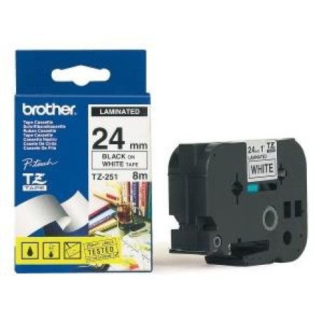 Brother - TZe-251, bílá / černá (24mm, laminovaná)