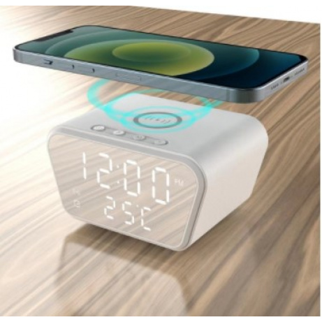 Crono budík s bezdrátovým nabíjením, bílý