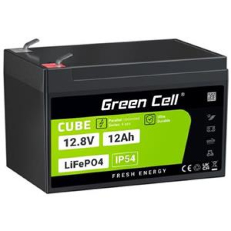 Green Cell CUBE LiFePO4 baterie pro volný čas 12Ah 12,8V 153,6Wh solární baterie pro invalidní vozík, hračky, skútry, sekačky na t