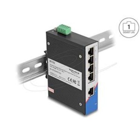 Delock Průmyslový Gigabit Ethernet Switch se 5 porty RJ45, na DIN lištu