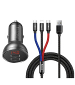 Baseus rychlonabíječka do auta 2xUSB 4,8A 24W s displejem + 3v1 kabel černá