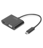DIGITUS Adaptér USB typu C na VGA, Full HD 1080p + USB C (PD), černý
