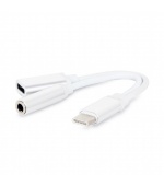 GEMBIRD USB type-C plug to stereo 3.5 mm audio adapter cable, with extra power socket, white