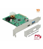 Delock Karta PCI Express x4 na 1 x externí USB Type-C™ samice s funkcí PD + 1 x externí USB Typu-A samice SuperSpeed USB