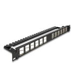 Delock Patch panel Keystone 19”, 24 portový, úhlový, s uvolňováním napětí, černý