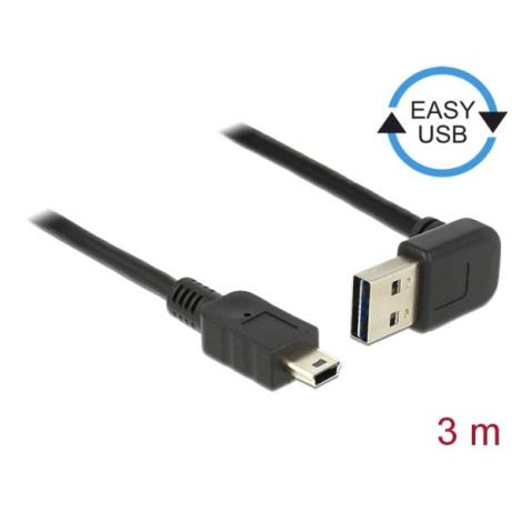Delock Kabel EASY-USB 2.0 Typ-A samec pravoúhlý nahoru / dolů > USB 2.0 Typ Mini-B samec 3 m