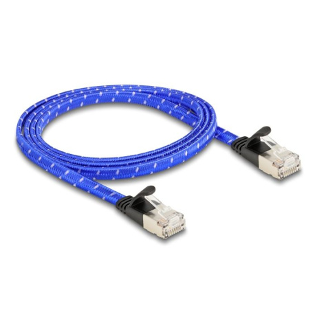Delock Plochý síťový kabel RJ45, s pleteným opláštěním, Cat.6A, U/FTP, 1 m, modrý