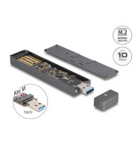 Delock Externí pouzdro na SSD M.2 NVME PCIe nebo SSD SATA se zástrčkovým konektorem USB Typu-A 10 Gbps