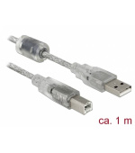 Delock Kabel USB 2.0 Typ-A samec > USB 2.0 Typ-B samec 1m transparentní