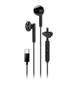 Genius HS-M366 Headset, drátový, do uší, mikrofon, ovládání hlasitosti, 360° rotační klip, USB-C, černý