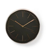 Nedis CLWA013PC30BK - Kulaté Nástěnné Hodiny | Průměr 30 cm | Černá a Růžové zlato