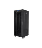 LANBERG Volně stojící skříň 19" 27U/600x600 (v rozloženém stavu) skleněné dveře LCD černá (RAL9004)