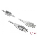 Delock Kabel USB 2.0 Typ-A samec > USB 2.0 Typ-B samec 1,5m transparentní