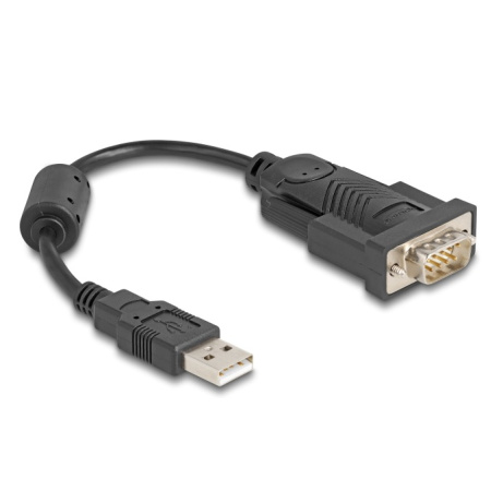 Delock Adaptér z USB 2.0 Typu-A na 1 x Sériové RS-232 D-Sub 9 pin zástrčkové rozhraní s feritovým jádrem, 0,25 m