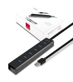 AXAGON HUE-SA7BP, 7x USB 3.0 ALU CHARGING hub, vč. AC adaptéru, kabel USB-A 40cm
