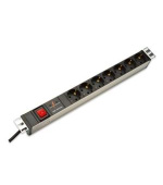 DIGITUS 1U hliníkový PDU, stojanový, 7x bezpečnostní vývod 16A zástrčka, 250VAC 50/60 Hz, vypínač, přepěťová ochrana