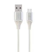 GEMBIRD CABLEXPERT Kabel USB 2.0 AM na Type-C kabel (AM/CM), 2m, opletený, bílo-strříbrný, blister, PREMIUM QUALITY