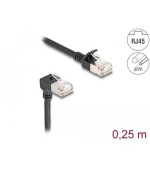 Delock Síťový kabel RJ45 Cat.6A S/FTP, Slim, zalomený dolů o 90° / přímý, 2 m, černý