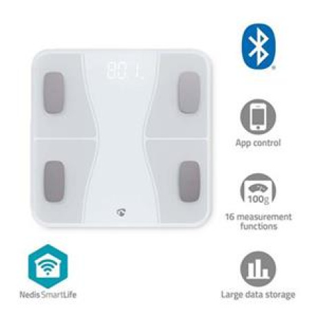 Nedis BTHPS11WT - SmartLife Osobní Váha | BMI / BMR / Hmotnost / Kosti / Svaly / Tuk / Voda | 180 kg | Android &  iOS |