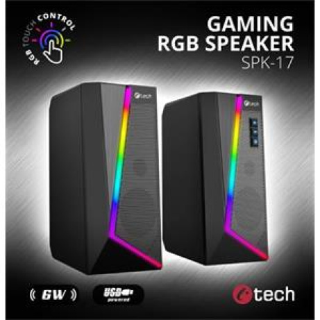 C-TECH reproduktory SPK-17, 2.0, 6W,  RGB podsvícení, 3,5mm jack, USB napájení, černé