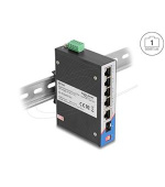 Delock Průmyslový Gigabit Ethernet Switch s 4 porty PoE a 1 port RJ45 a 1 port SFP, na DIN lištu