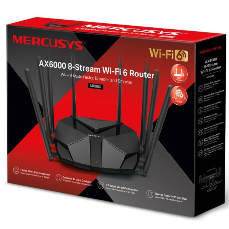 MERCUSYS MR90X  - AX6000  WiFi 6 router dual AP/WiFi router, 3x GLAN, 1x GWAN/ 574Mbps 2,4/ 2402Mbps 5GHz