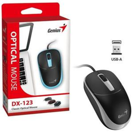 Genius DX-123 Myš, drátová, optická, 1200DPI, 3 tlačítka, USB, černo-šedá