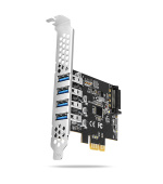 AXAGON PCEU-43RS, PCIe řadič, 4x USB 3.2 Gen 1 port, 5 Gbps, napájení z PCIe nebo SATA, SP & LP