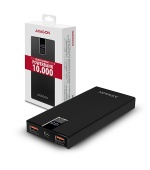 AXAGON PWB-L10QC, ALU SLIM Powerbanka Li-pol 10000mAh, 2x QC3.0 výstup, USB-C PD vstup/výstup, LCD d