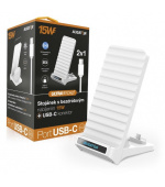 ALIGATOR Stojánek s bezdrátovým nabíjením 15W a USB-C konektorem, 2v1, bílý