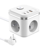 Síťový adaptér VIKING YC33, bílá/Output:3xAC, 1xUSB-A,2xUSB-C/Tlačítko ON/OFF/1,4m kabel