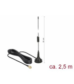Delock LTE Anténa SMA samec 90° 2,5 dBi všesměrová pevná s magnetickou základnou a připojovací kabel RG-174 2,5 m venkov