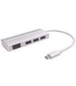 PremiumCord Adaptér USB 3.1 Type-C male na VGA female + 3x USB 3.0, aluminum