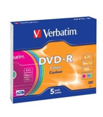 VERBATIM DVD-R AZO 4,7GB, 16x, colour, slim case 5 ks