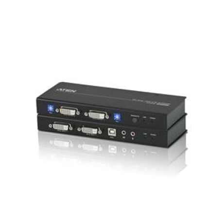 ATEN KVM extender CE-604 USB , Dual View (2 x DVI) audio a konzole extender s USB klávesnice myš+RS-232 port, (1024 x 768 na 60m)