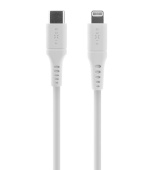 Liquid silicone kabel FIXED s konektory USB-C/Lightning a podporou PD, 1.2m, MFi, bílý