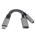 PremiumCord Redukce USB-C /3,5mm jack s DAC chipem + USB-C pro nabíjení 13cm