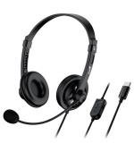 Genius HS-230U, Headset, náhlavní, drátový, s mikrofonem, ovládání hlasitosti, kabel 2,4 m, USB-C, černý