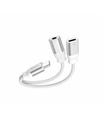 SWISSTEN NABÍJECÍ AUDIO ADAPTÉR TEXTILE USB-C (samec) / USB-C (samice) a 3,5mm AUX 0,12 M BÍLÝ