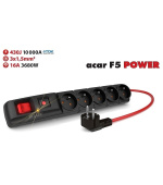 Acar F5 10m kabel, 5 zásuvek, přepěťová ochrana, max.proud 16A, černý