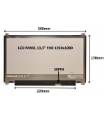 LCD PANEL 13,3" FHD 1920x1080 30PIN MATNÝ / ÚCHYTY NAHOŘE A DOLE