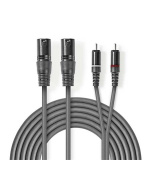 Nedis COTH15210GY30 - XLR Audiokabel | 2x XLR 3pinová Zástrčka – 2x RCA Zástrčka | 3 m | Šedá barva