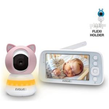 EVOLVEO Baby Monitor N5 - Set videochůvičky s 360° dohledem, obousměrnou komunikací a ukolébavkami, růžová