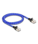 Delock Síťový kabel RJ45 s opleteným pláštěm, Cat. 6A, U/FTP Slim, 1 m, modrý