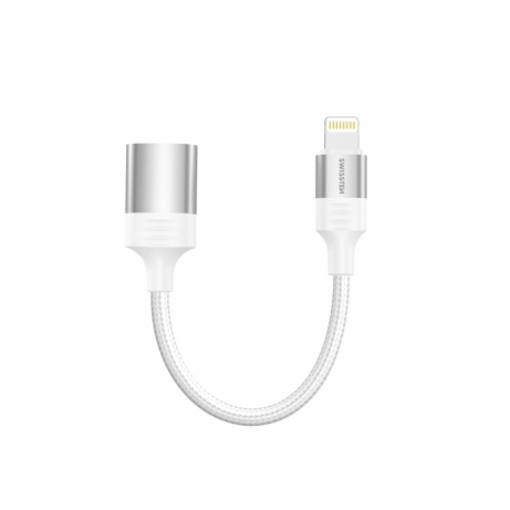 SWISSTEN OTG ADAPTÉR TEXTILE LIGHTNING (samec) / USB-A (samice) 0,12 M BÍLÝ