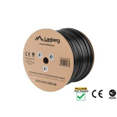 LANBERG LAN KABEL CAT.5E UTP 305M PEVNÝ VENKOVNÍ CU ČERNÝ FLUKE PASS
